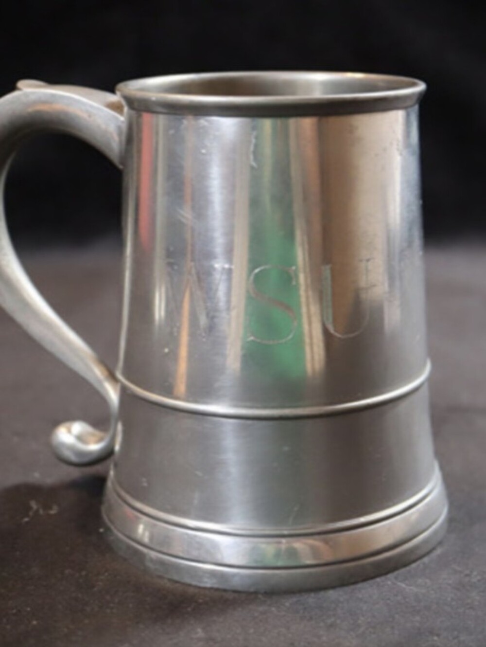 Vintage 1974 Royal Holland Pewter Co. Beer Tankard Engraved “WSU” 4 ¾“ Tall